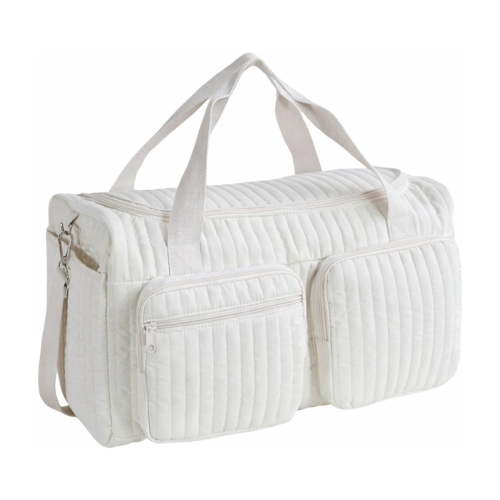 Large Capacity Quilted Diaper Tote Bag Soft Maternity Hospital Bag for Travel and Daily Outdoor Use(Beige,48cm)