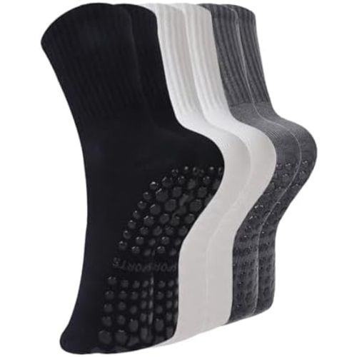 BONANGEL Pilates Socks with Grips for Women, 3 Pairs Womens Grippy Yoga Ballet Barre Hospital Gym Athletic Socks