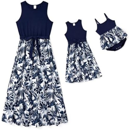 IFFEI Mommy and Me Dresses Matching Outfits Floral Printed Sleeveless Tank Maxi Dress for Mother and Daughter