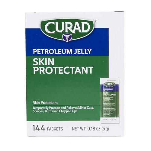 CURAD Petroleum Jelly Skin Protectant, Healing Ointment for Dry Cracked Skin, 144 Count Packets