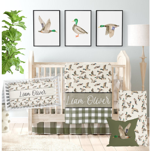 Duck Hunting Nursery Bedding, Baby Boy Bedding Crib Sets, Baby Boy Bedding, Green Crib Set, Personalized Baby Mallard Duck Crib Bedding