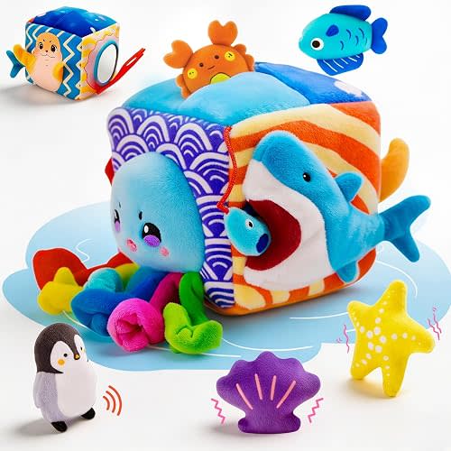 Baby Toys 6-12 Months, Montessori Sensory Toys with 5 Plush Sea Animals