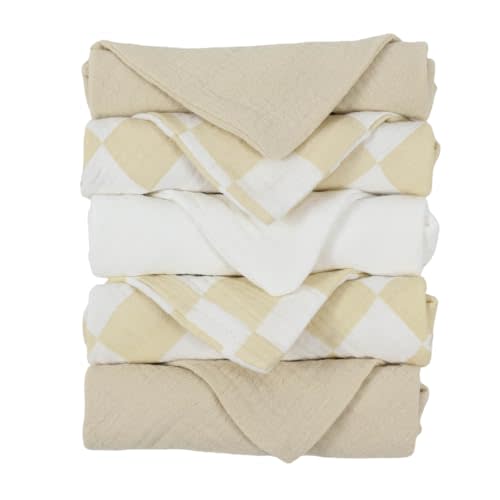 Kjuti Baby Muslin 100% Cotton Burp Washcloth - 4 Layer Hypoallergenic Saliva Soothe Face Washcloths - Burp Cloths 10x10 inch -Newborn Essentials -Burp Cloths for Baby Boy and Girl (Ivory Charm)