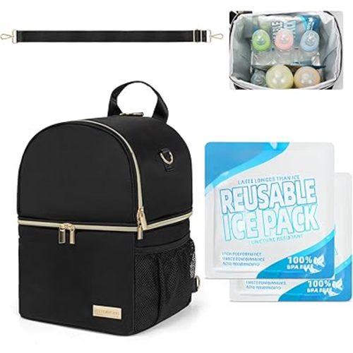 Breastmilk Cooler Travel Bag – 2-in-1 Pump & Bottle Compartments | Insulated for 8 Hours with 2 Gel Ice Packs | Waterproof, Fits 9oz Bottles | Convertible Backpack & Shoulder Bag