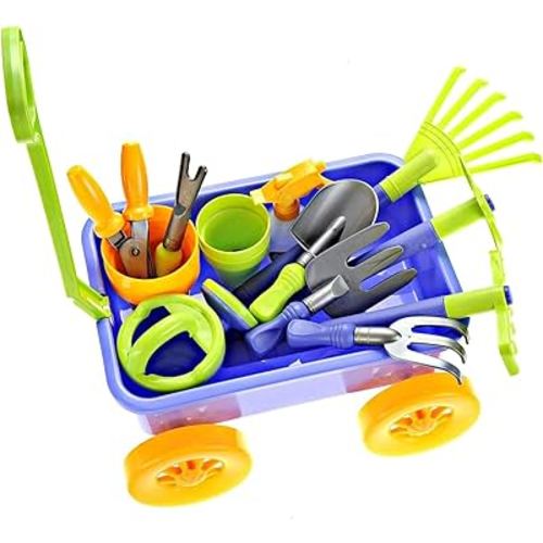 Dimple Garden Wagon & Tools Toy Set Premium 15 Pcs Kids Gardening Tools & Wagon Toy Set - Sturdy & Durable - Top Yd, Beach, Sand, Garden Toy - Great for Kids & Toddlers (Garden Toy Set) Green (Single)