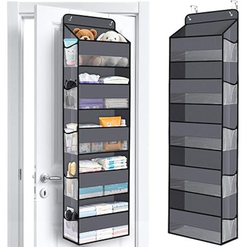 Over The Door Organizer Storage behind Door Hanging Organizer for Nursery | 5 Tier, 10 Side Pockets, Clear Window, Sturdy Construction, Space-Saving Storage for Closet, Bedroom, Bathroom & Nursery