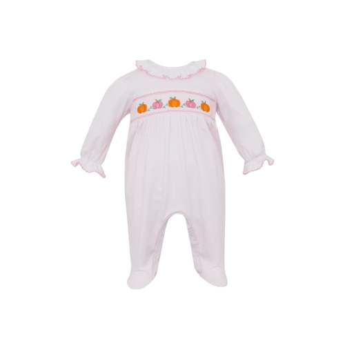 Hand Smocked Colorful Pumpkin Footie, pink or blue