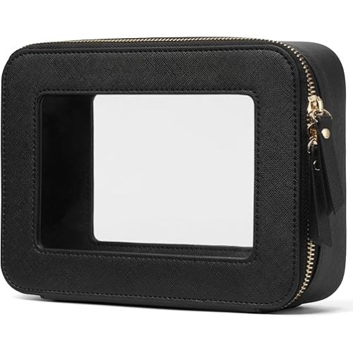 Popvibe Clear Makeup Bag Travel Cosmetic Case Transparent Toiletry Bag with Zipper, Portable Make Up Organizer Traveling Compact Car Bag for Essentials
