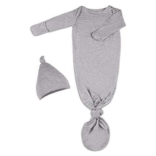 Newborn Baby Knotted Gown, Super Soft Silky Infant Long Sleeve Sleeper for Baby Girl and Boy Sleeping Bag with Hat