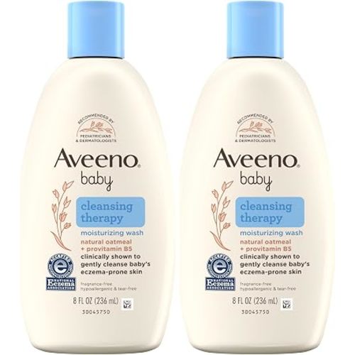 Aveeno Baby Cleansing Therapy Moisturizing Baby Body Wash with Natural Oatmeal & ProVitamin B5, Gentle Tear-Free Baby-Bath Wash for Sensitive & Eczema-Prone Skin, Hypoallergenic, 8 oz (Pack of 2)