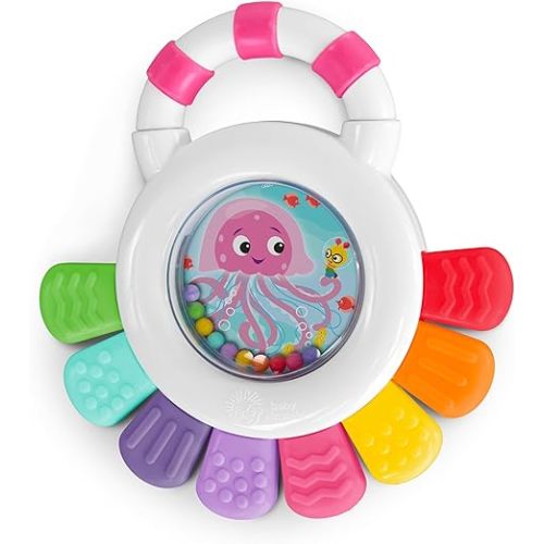 Baby Einstein Ocean Explorers Sensational Janet Sensory Rattle & Teether, Ages 0+ Months, Pink Jellyfish