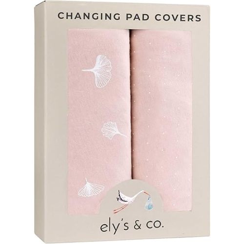 Ely’s & Co. Changing Pad Cover, Diaper Changing Table Sheets, 2 Pack, Cradle Sheet Set for Baby Girls, 100% Jersey Knit Cotton, Pink Gingko Collection, 32”x16”x5”