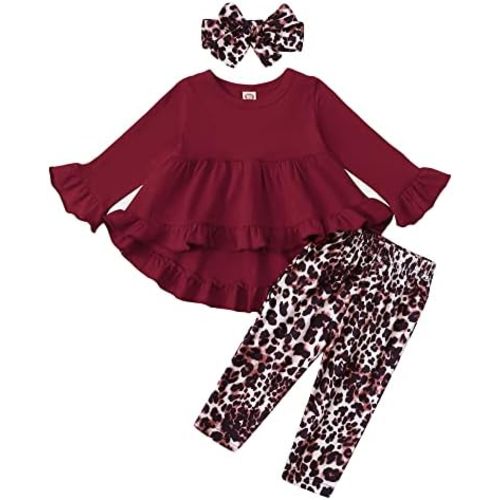 Kucnuzki Baby Girl Clothes Toddler Girl Outfit Ruffle Sleeve Shirt Floral Pant Set Fall Winter Clothing for Girl