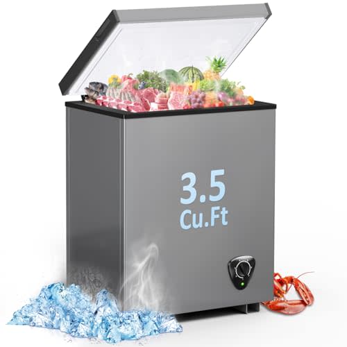 Chest Freezer - 3.5 Cubic Feet Compact Deep Freezer Small Freezer 7 Adjustable Temperature with Removable Basket, Energy Saving Super Quiet for Garage, Office, Kitchen, or Apartment, Gray