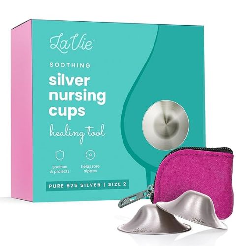 LaVie Silver Nursing Cups, Soothing Protection for Nursing Nipples of Newborns, Calming Relief for Breastfeeding Moms, 999 Silver Trilaminate All Natural (Size 1)