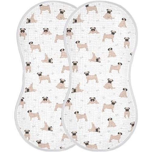 Muslin Baby Burp Cloths, Cute Pug Puppy Dogs Muslin Baby Rags Comfy Soft Absorbent in for Newborn Boys and Girls 2 Piece 22 x 11 Inch