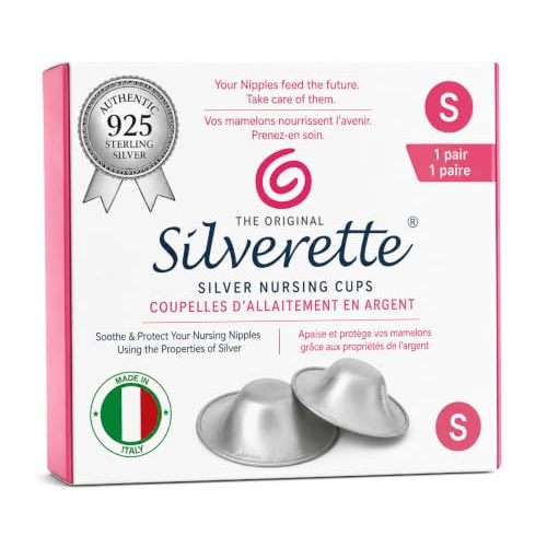 Silverette Nursing Cups, Postpartum Essentials, The Real Silverette, Small | 100% Sterling Silver Nursing Cups, Nipple Shields for Breastfeeding Newborn, Silver Nipple Covers, Made in Italy, Gift