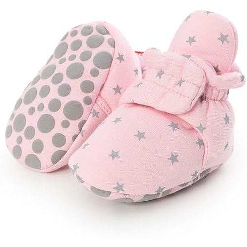 HsdsBebe Unisex Newborn Baby Cotton Booties Non-Slip Sole for Toddler Boys Girls Infant Winter Warm Fleece Cozy Socks Shoes
