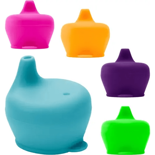 Silicone Sippy Cup Lids - Spill Proof, Fits Any Cup, BPA-Free, Durable & Soft for Babies & Toddlers, Quick to Attach - 5 Pack Silicone Lids for Cups (Purple, Pink, Green, Orange, Teal)