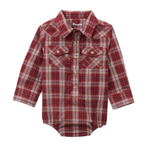 Wrangler Infant Boys' Plaid Print Long Sleeve Snap Western Onesie