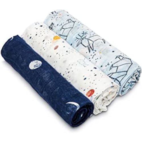 aden + anais Silky Soft Swaddle Blanket, Ideal Newborn & Infant Swaddling Set, 3 Pack, Stargaze