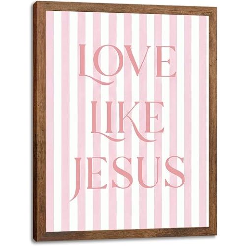 SEHSUVC Pink Christian Jesus Wall Art, Love Like Jesus Canvas Wall Decor, Trendy Coquette Preppy Religious Bible Room Decor Gifts for Girls Dorm Bedroom Living Room Home Decor 8x10inch Wood Framed