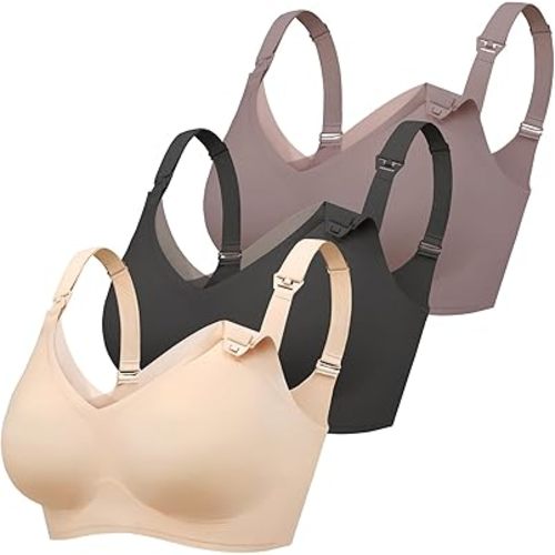 Gailife 3 Pack Nursing Bras for Breastfeeding Seamless V Neck Mesh Maternity Bra Comfort Pregnancy Sleep Bralette