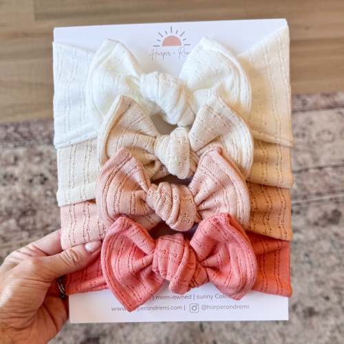 Bloom Basics (Neutral + Coral) | Pointelle Baby Bow Bundle