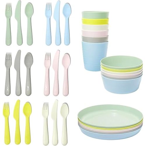 IKEA Kalas BPA Free Plastic Kids Tableware Set - Bowl, Plate, Cup and Cutlery - Pastel Colours