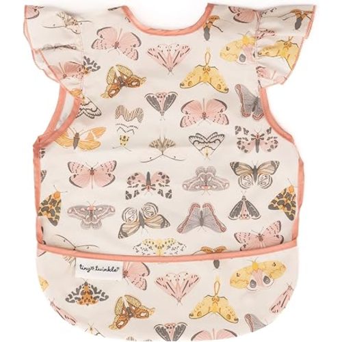 Tiny Twinkle Mess Proof Baby Bib for Girls | Waterproof Toddler Bib for Eating | Baby Apron for Feeding | Machine Washable | Perfect Shower Gift (Flutter, 6–24M)