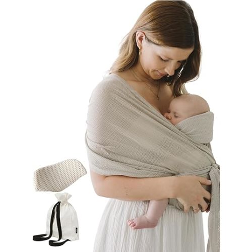 Konny Baby Carrier Flex AirMesh with Head Support - Adjustable, Easy to Wear, Hands-Free Breathable Baby Wrap Sling, Perfect for Newborn Babies Essentials up to 44 lbs (XS-XL) - Beige