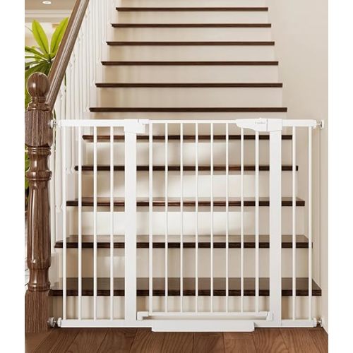 Cumbor 36" Extra Tall Baby Gate for Stairs, 29.7-48" Wide Dog Gates for Doorways, Auto Close Safety Gate for Babies and Pets, Easy Install, Pressure Mounted, Fits Doorways, Stairs, Entryways, White