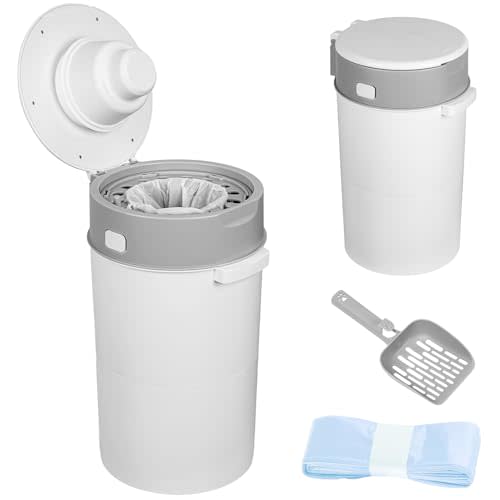 13L Diaper Pail with Double Odor Lock, Refill Bags, Covered Lid, 360 Degree Handle, Carry Handle, Suction Cup Base for Nursery, Baby Room, Bathroom, Daily Changing Station (Grey)