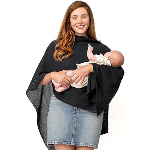 We are Amma | The Cocoon™ - Newborn Essentials Must Haves: Nursing Cover for Breast Feeding Essentials | Nursing Sweater Used as Breastfeeding Cover (Black, One Size)
