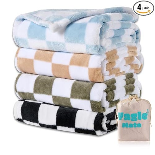 4 Pcs Baby Blankets, Fluffy Small Crib Baby Blankets for Boys, Fleece Checkered Blanket, Toddler Receiving Blankets 30×40