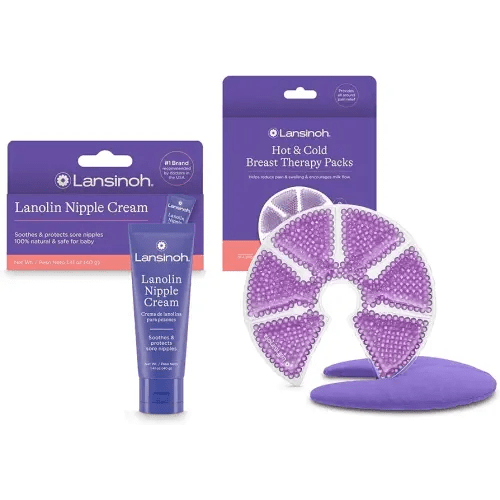Lansinoh Lanolin Nipple Cream, 1.41 Ounces, and Breast Therapy Packs with Soft Covers, 2 Pack, Breastfeeding Essentials for Moms