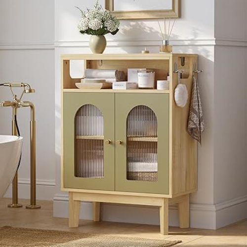 LIKIMIO Bathroom Storage Cabinet, Small Cabinet with 2 Doors and Adjustable Shelf, Freestanding Storage Unit for Bathroom, Laundry Room, Kitchen or Living Room