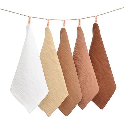 Baby Washcloths, Soft Cotton Wipes for Newborn, 12 x 12 inches, 5 Pack (Amber Glow)