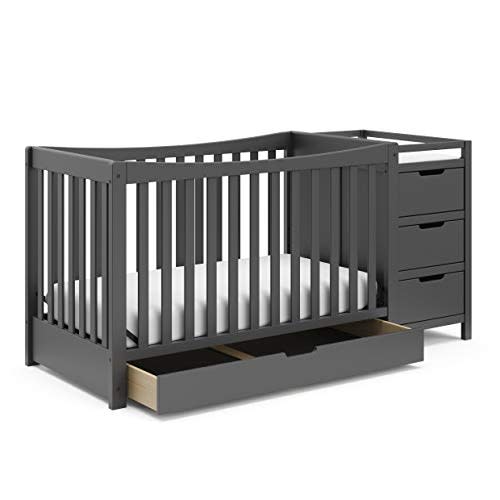 Graco Remi 4-in-1 Convertible Crib & Changer – GREENGUARD Gold Certified, Fits Standard Crib Mattress, Converts to Toddler Bed and Full Bed, 4 Adjustable Mattress Heights (Gray) | GREENGUARD Gold Certified, Fits Standard Crib Mattress, Converts to Todd...