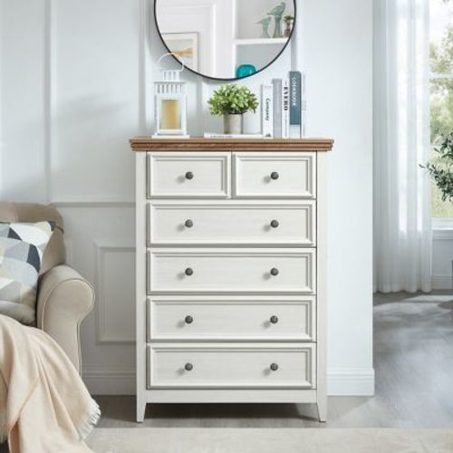 GDFStudio Lyndale Modern 6-Drawer Wooden Dresser with Anti-Tip Safety and Smooth Metal Slides, Beige