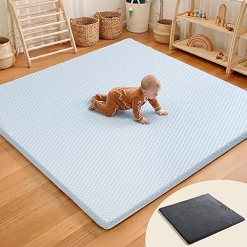Mallify 1.3" Thick Baby Play Mat for Floor, 50''x50'' Cooling Mat with Dual Surface Removable Cover, Soft Velvet Playpen Mat for Tummy Time, Non-Slip Backing Crawling Mat for Toddlers, Infants