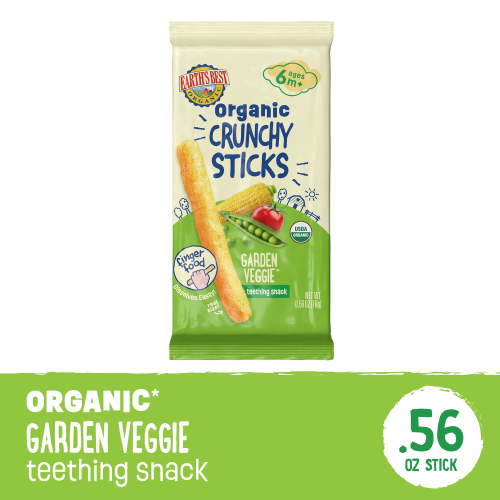 Earth's Best Organic Teething Crunchy Sticks Garden Veggie Puffed Baby Snack, 0.56 oz Bag