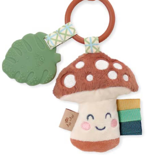 Itzy Ritzy Infant Toy & Teether - Itzy Pal Baby Teething Toy Includes Lovey, Crinkle Sound, Textured Ribbons & Silicone Teether Toy for Newborn (Mushroom)