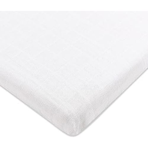 Babyletto Muslin Baby Bassinet Sheets for Girls & Boys - GOTS Certified Breathable Organic Cotton Bassinet Cover - Baby Boy Bassinet Sheets Rectangle - 360° Fitted Bedside Bassinet Sheets, White