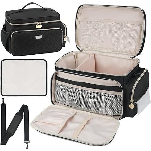 Breast Pump Bag Compatible with Spectra S1 and S2, Breast Pumping Travel Storage Bag with Waterproof Mat for Pumping Essentials and Accessories, Black
