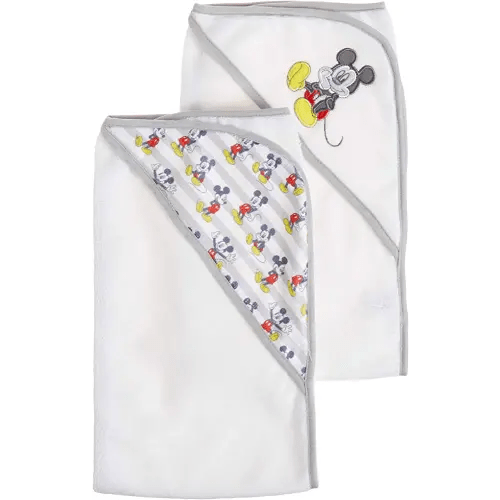 Cudlie Disney Mickey Mouse Baby Boys 2 Pack Rolled Hooded Towels On Header Card