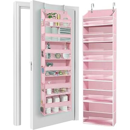 HOMELUX THEORY UPGRADED 6 Tiers Over The Door Organizer Hanging - 100D EXTRA THICK & 50lbs HUGE CAPACITY, 12 Side Mesh Pockets Over The Door Shoe Organizer, Hanging Closet Organizer (Baby Pink, 1pc)