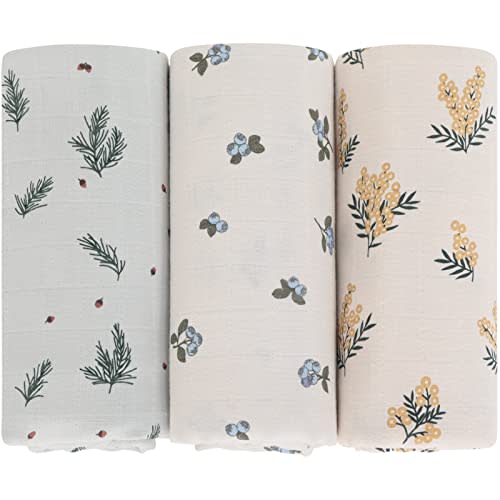 LifeTree Baby Swaddle Blankets, Muslin Swaddle Blankets Boys Girls Baby Muslin Swaddling Wrap Receiving Blanket Neutral for Newborn, 100% Organic Cotton, Large 47 x 47 inches, 3 Pack