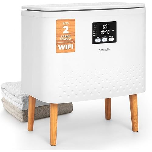 SereneLife WiFi-enabled Towel Warmer Bucket, 20L Large Capacity heater bucket for Towels Blanket and robes, Single-Touch Control, rectangular & Energy-Efficient Design, Auto Shut-Off, White