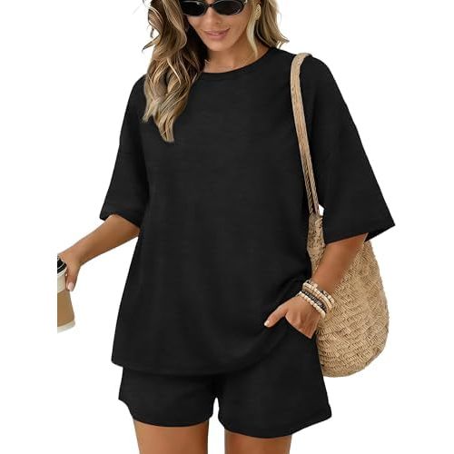 Sampeel Womens 2 Piece Sets 3/4 Sleeve Oversized Tops Lounge Sets Loungewear Business Casual Summer Outfits Workout